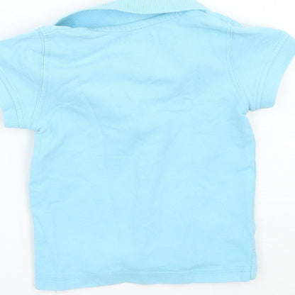 Brand and care label for grain de ble boys’ blue basic polo, size 12-18, months