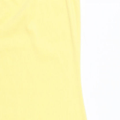 Close-up detail of In the Style women’s yellow a-line, size UK 8