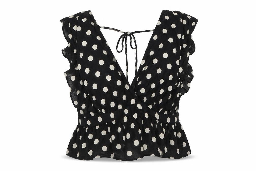 Topshop Womens Black Polka Dot  Wrap Blouse Size 8
