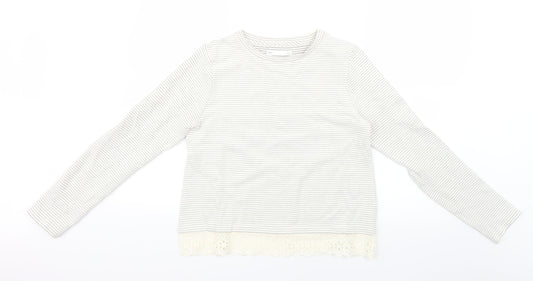 Marks and Spencer Girls White Striped Knit Pullover Jumper Size 13-14 Years