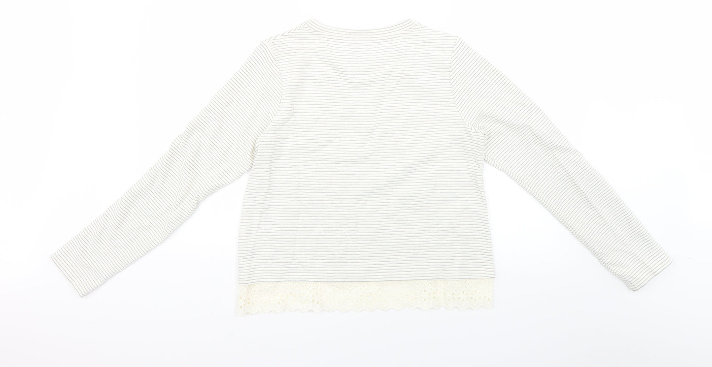 Marks and Spencer Girls White Striped Knit Pullover Jumper Size 13-14 Years