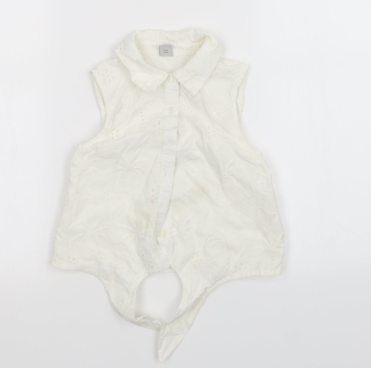 TU Girls White Floral  Basic Button-Up Size 7 Years