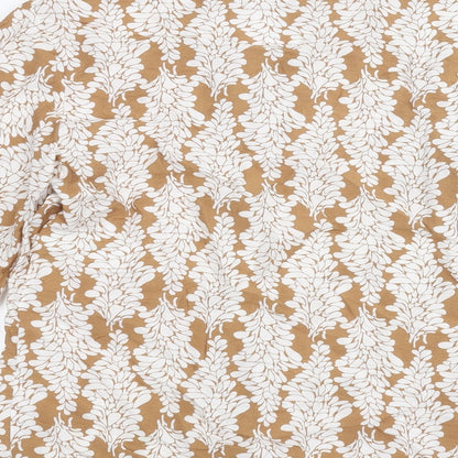 Brand and care label for Mini Velvet women’s brown floral basic blouse, size XS