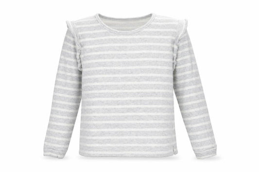 Front view of Papaya women’s grey striped jumper, size UK 12