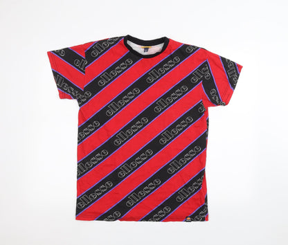 Additional front view of Ellesse women’s red striped basic t-shirt, size UK 8