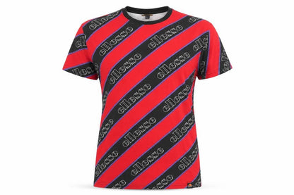 Front view of Ellesse women’s red striped basic t-shirt, size UK 8