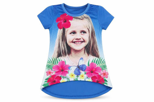 Front view of Cest La Vie girls’ blue basic t-shirt, size 8, years - girl