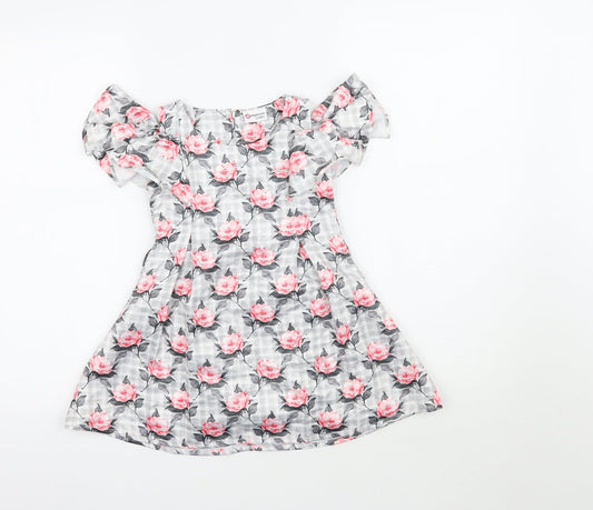Peppermint Girls Grey Floral  Fit & Flare  Size 2-3 Years