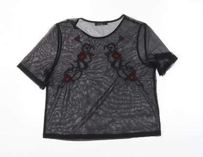 Quiz Womens Black Floral  Basic Blouse Size 12