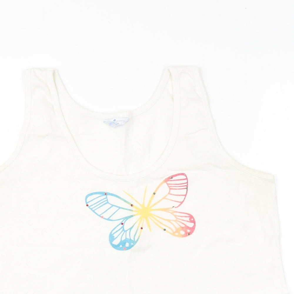 Pretty Secrets Womens White   Basic Tank Size 16  - Butterfly