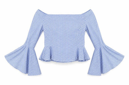 Boohoo Womens Blue Check  Basic Blouse Size 10