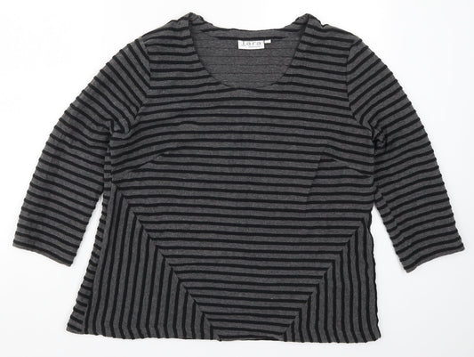 Tata Womens Grey Striped  Basic T-Shirt Size 16