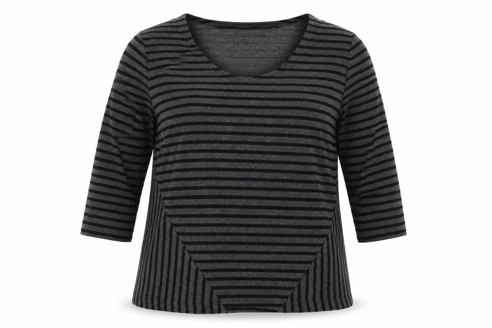 Tata Womens Grey Striped  Basic T-Shirt Size 16