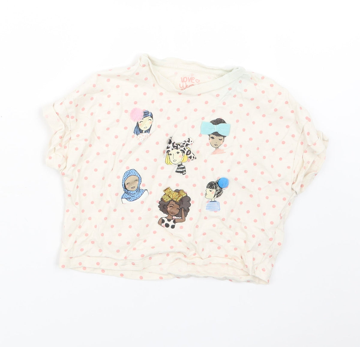 F&F Girls Pink Polka Dot  Basic T-Shirt Size 6-7 Years