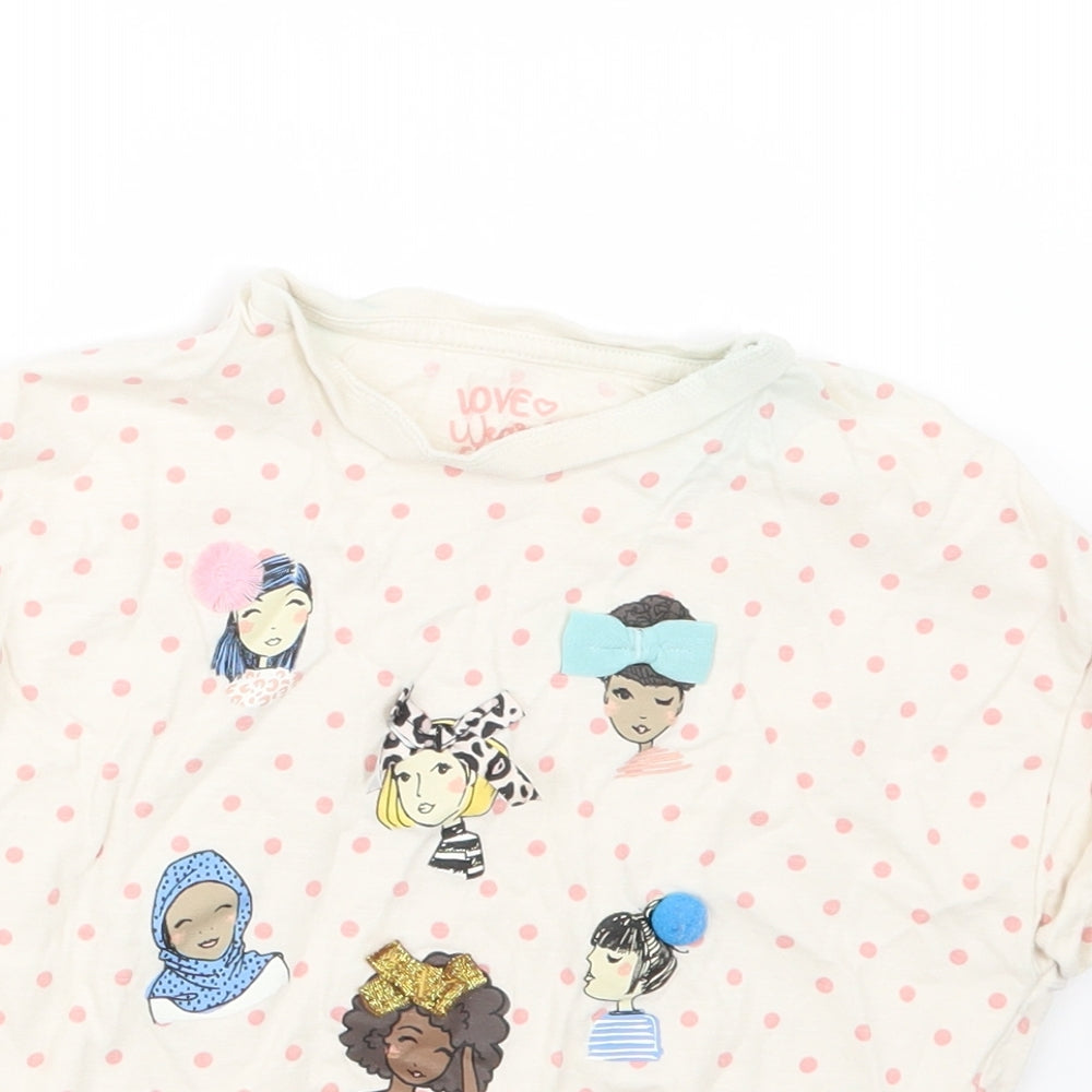 F&F Girls Pink Polka Dot  Basic T-Shirt Size 6-7 Years