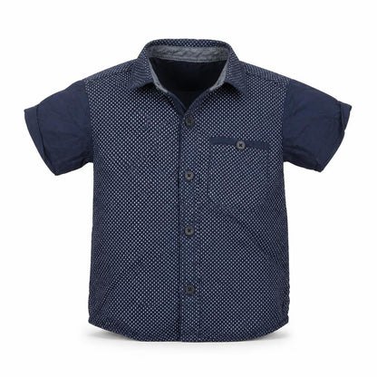 Front view of Rebel boys’ blue basic button-up, size 2-3, years