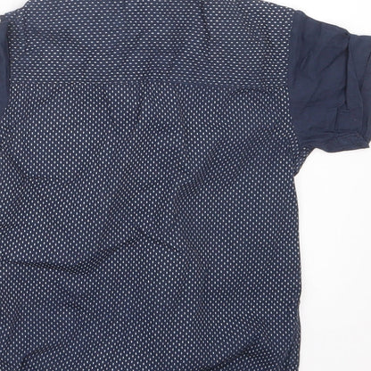 Brand and care label for Rebel boys’ blue basic button-up, size 2-3, years