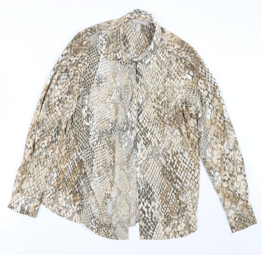 H&M Womens Beige Animal Print  Basic Button-Up Size 10