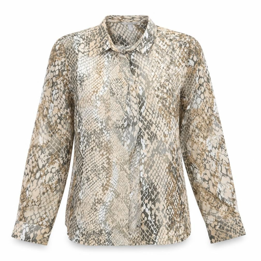 H&M Womens Beige Animal Print  Basic Button-Up Size 10
