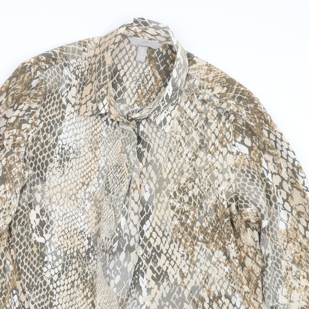H&M Womens Beige Animal Print  Basic Button-Up Size 10