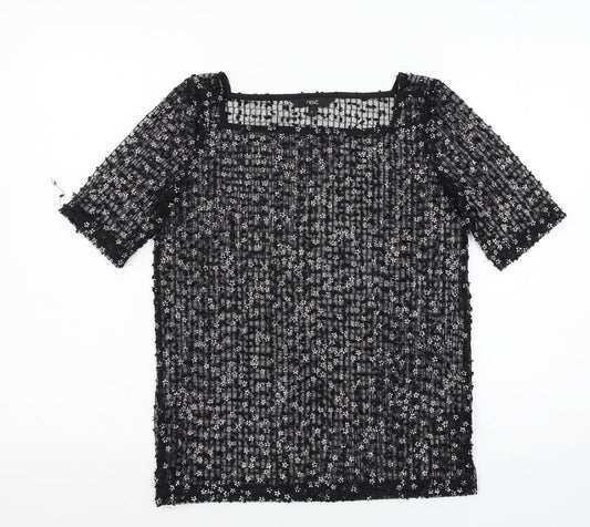 NEXT Womens Black  Mesh Basic T-Shirt Size 6
