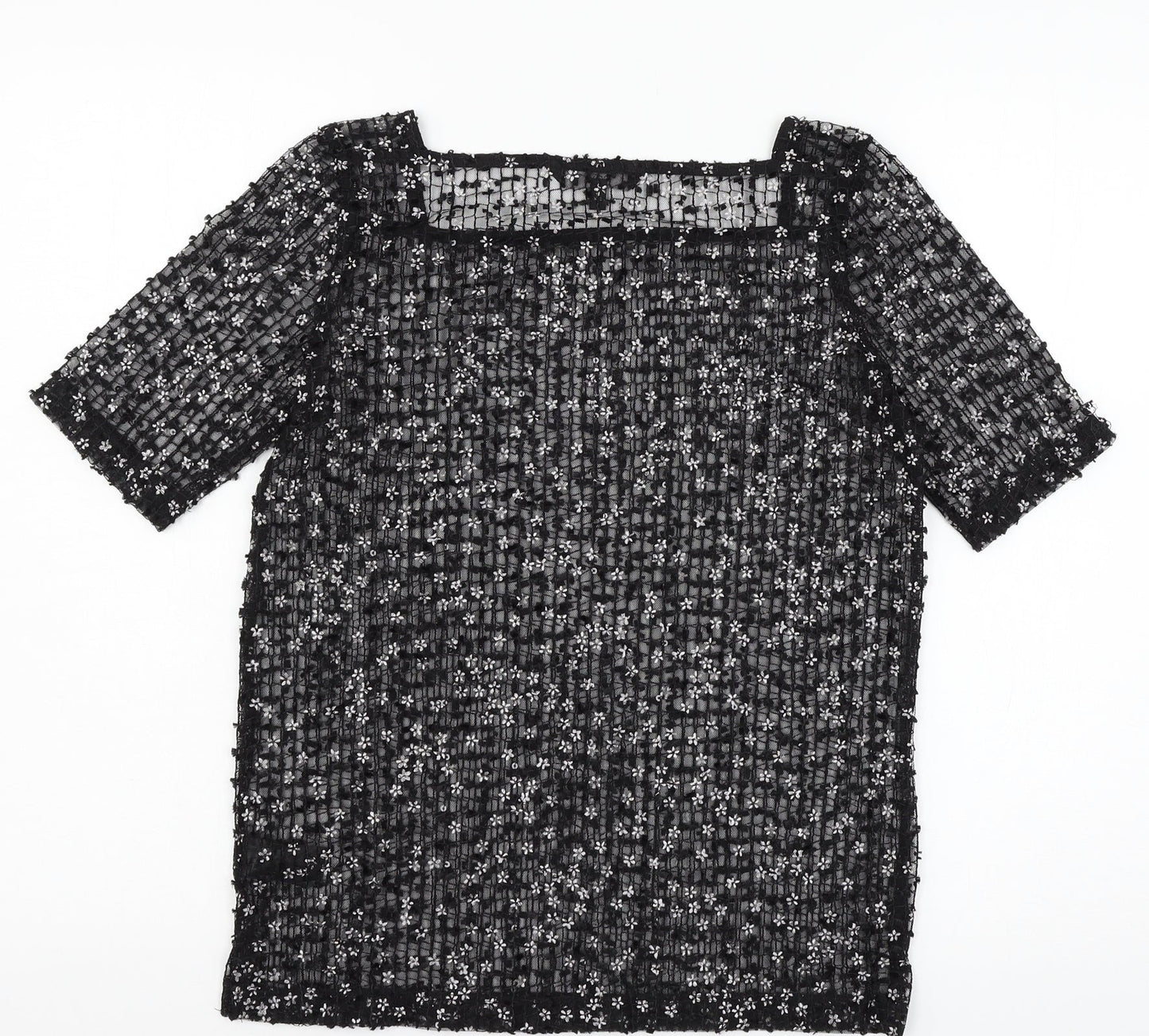 NEXT Womens Black  Mesh Basic T-Shirt Size 6