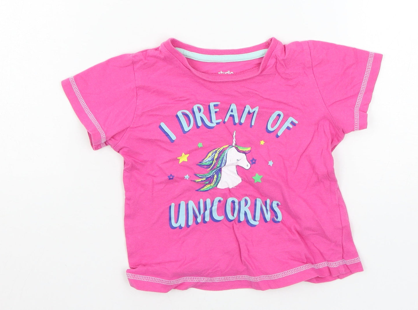 Studio Girls Pink  Jersey Basic T-Shirt Size 3-4 Years  - Unicorn