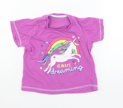 Additional front view of Studio girls’ purple jersey basic t-shirt, size 3-4, years - unicorn