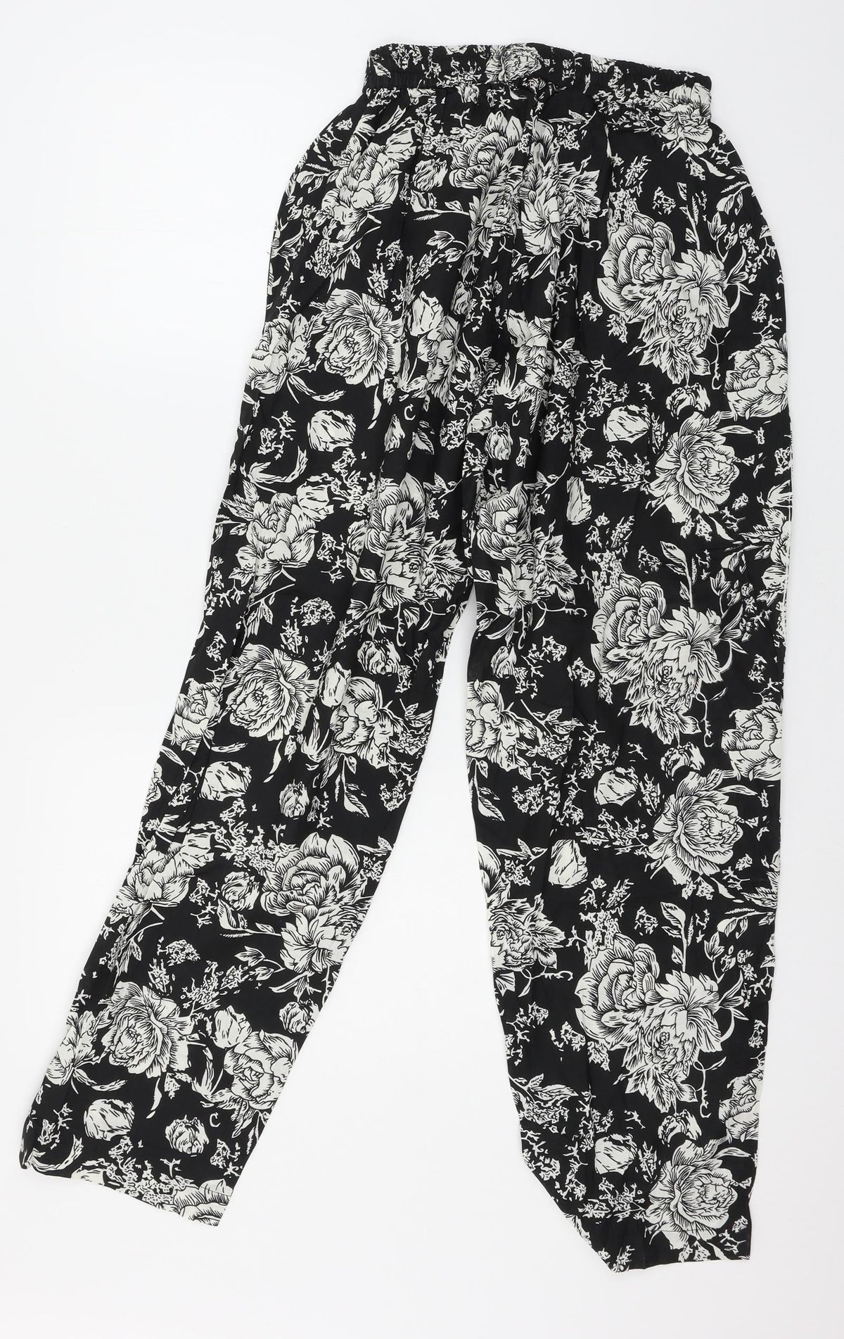 The Gud Look Womens Black Floral  Trousers  Size 4 L29 in