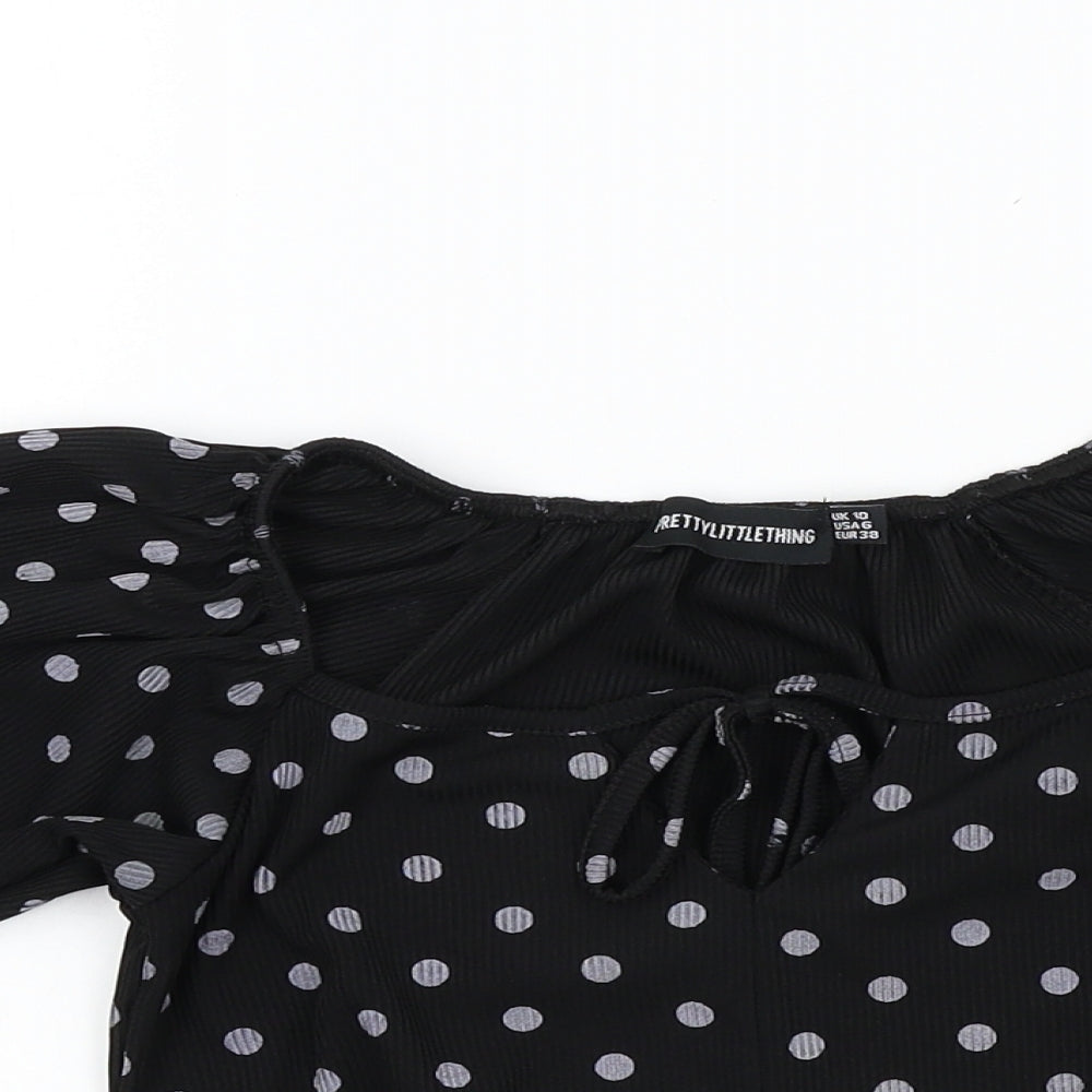 PRETTYLITTLETHING Womens Black Colourblock  Basic T-Shirt Size 10