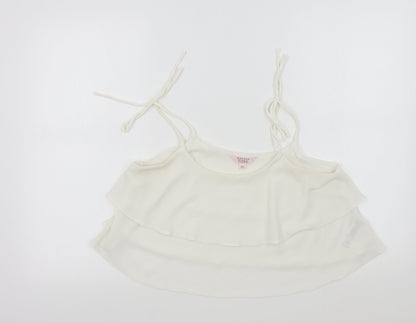 Additional front view of Miss Selfridge women’s white colourblock basic blouse, size UK 10