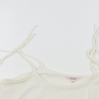 Close-up detail of Miss Selfridge women’s white colourblock basic blouse, size UK 10