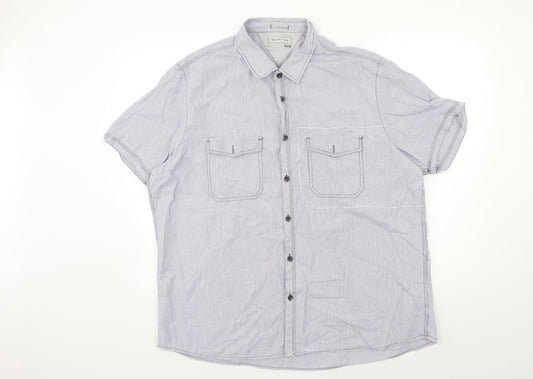 Burton Mens Blue Striped   Button-Up Size 2XL