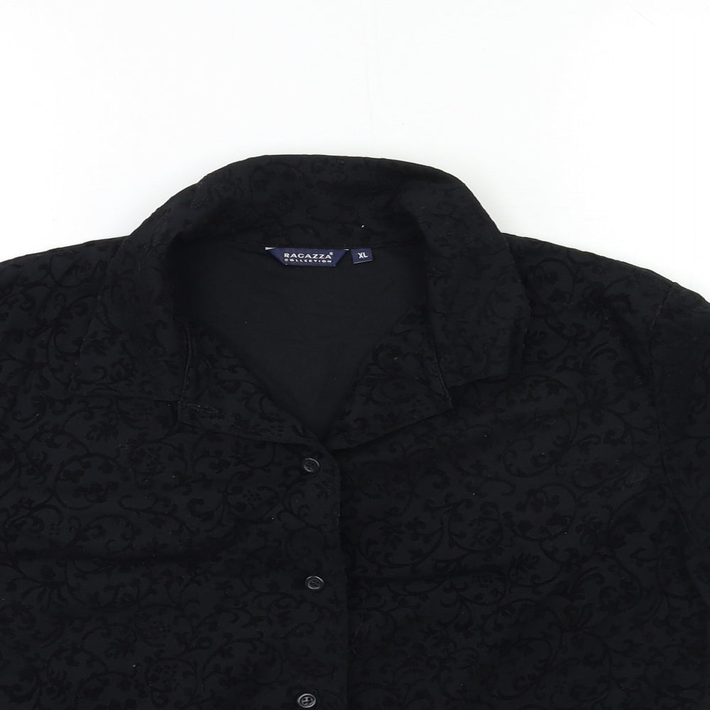 ragazza Womens Black Floral  Basic Button-Up Size XL