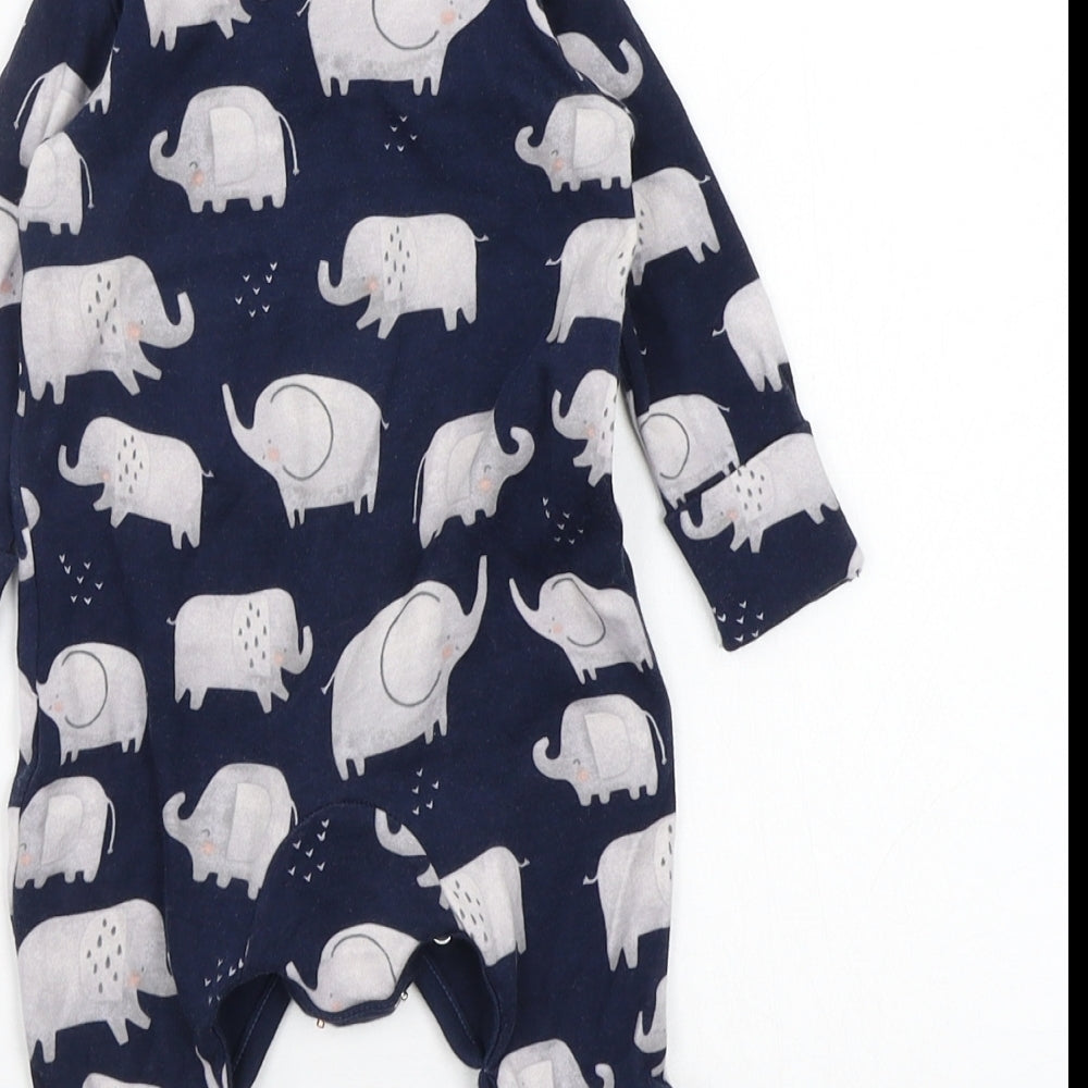 Asda George Baby Blue Animal Print  Babygrow One-Piece Size 0-3 Months
