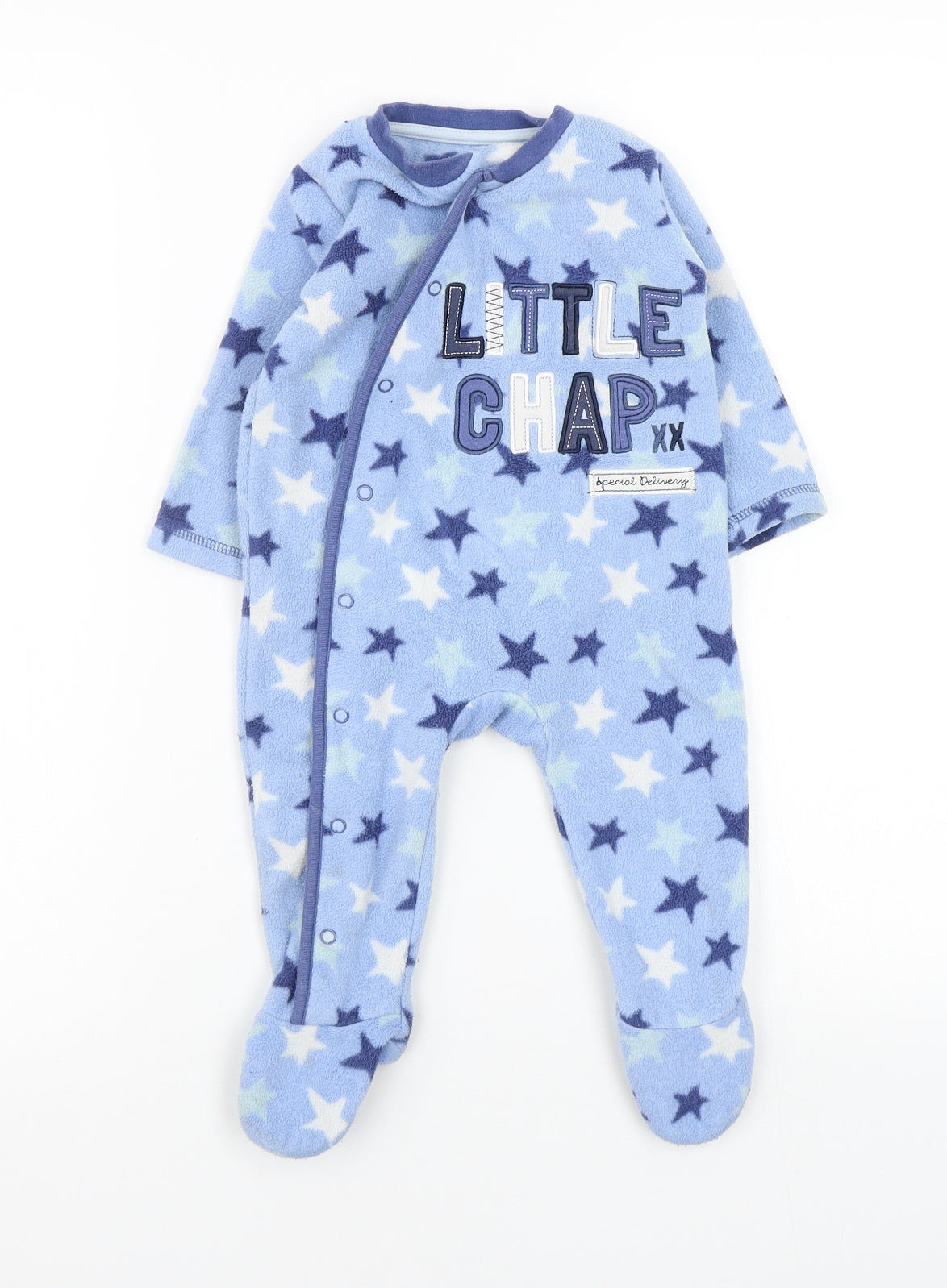 Asda George Boys Blue Solid  Babydoll One Piece Size 6-9 Months  - star detail