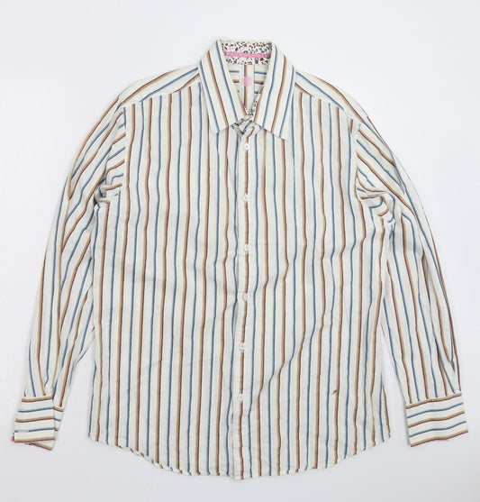 Burton Mens White Striped   Button-Up Size L