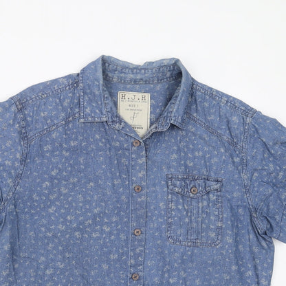 H.J.H. Mens Blue Floral   Button-Up Size L