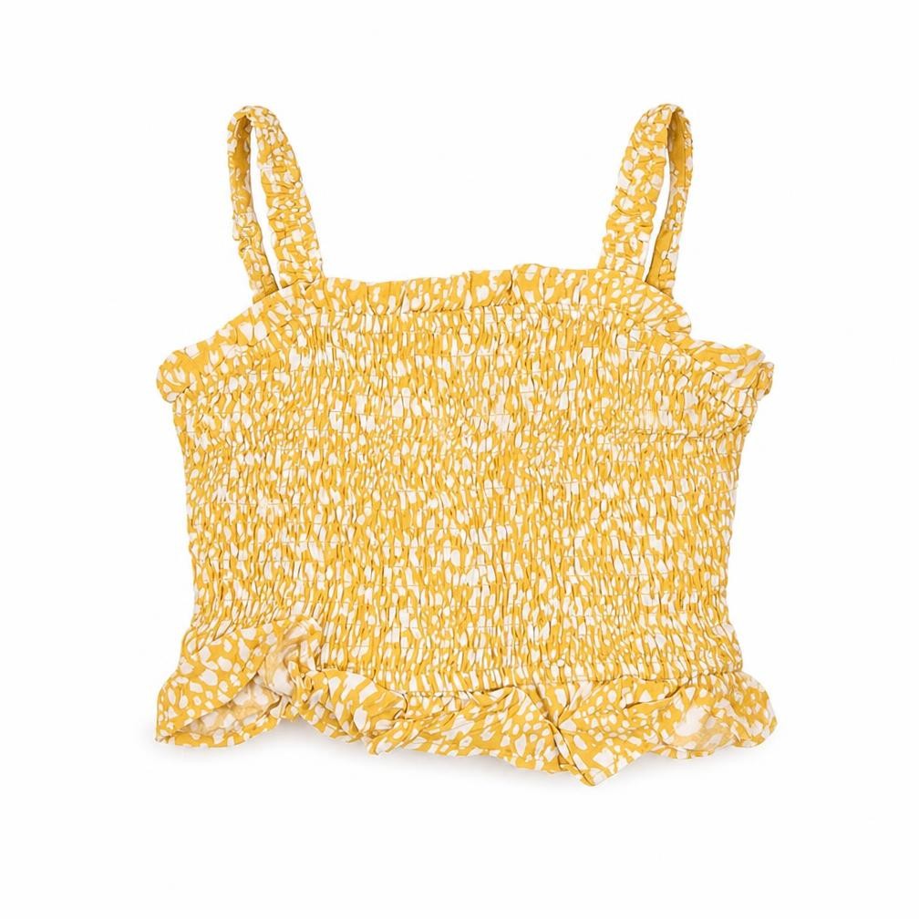 Primark Girls Yellow Geometric  Basic Blouse Size 8-9 Years  - Cropped