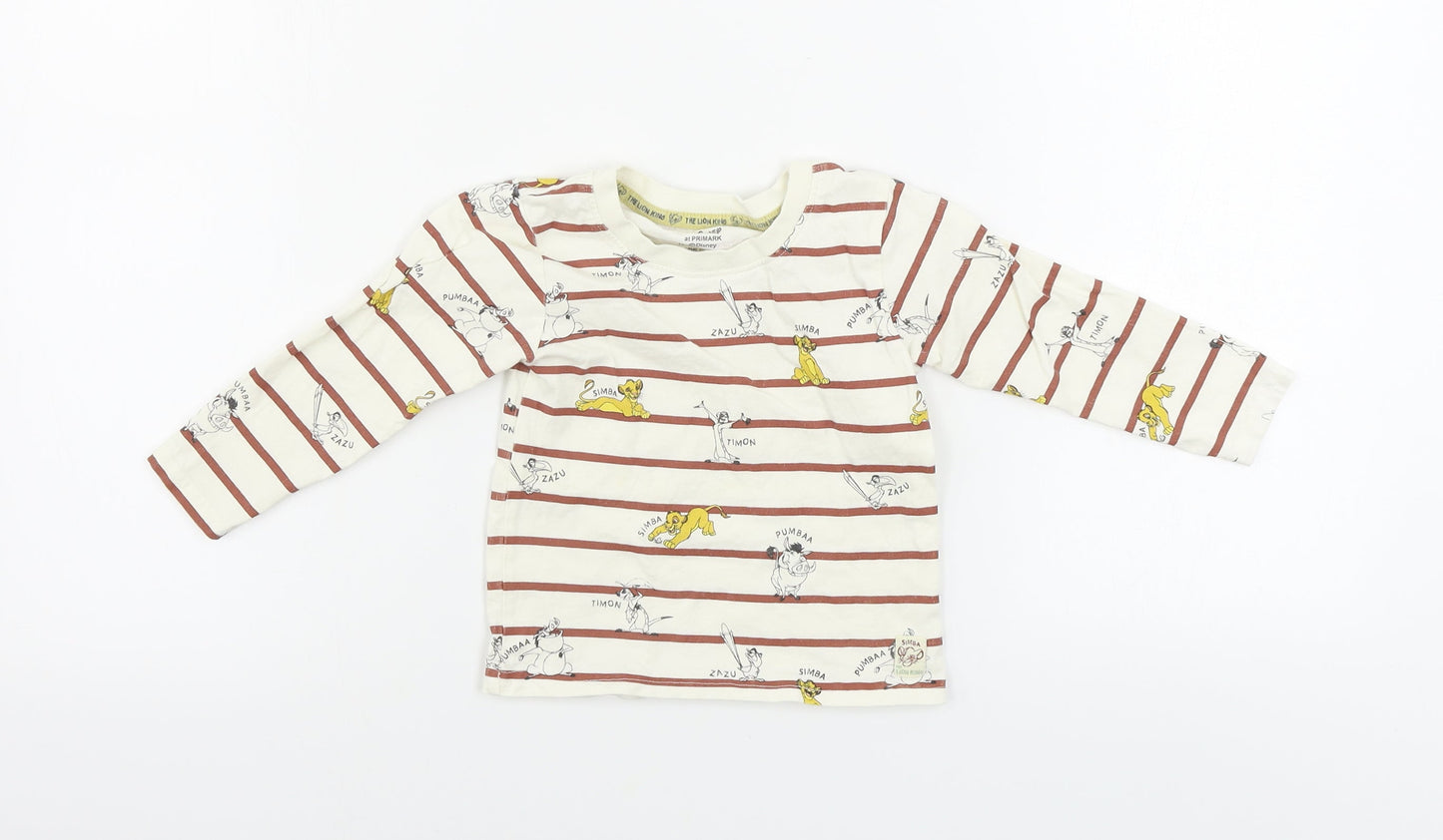 Primark  Boys Beige Striped  Basic T-Shirt Size 12-18 Months  - Lion King