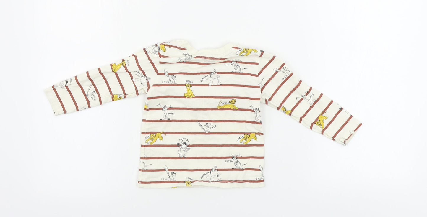 Primark  Boys Beige Striped  Basic T-Shirt Size 12-18 Months  - Lion King