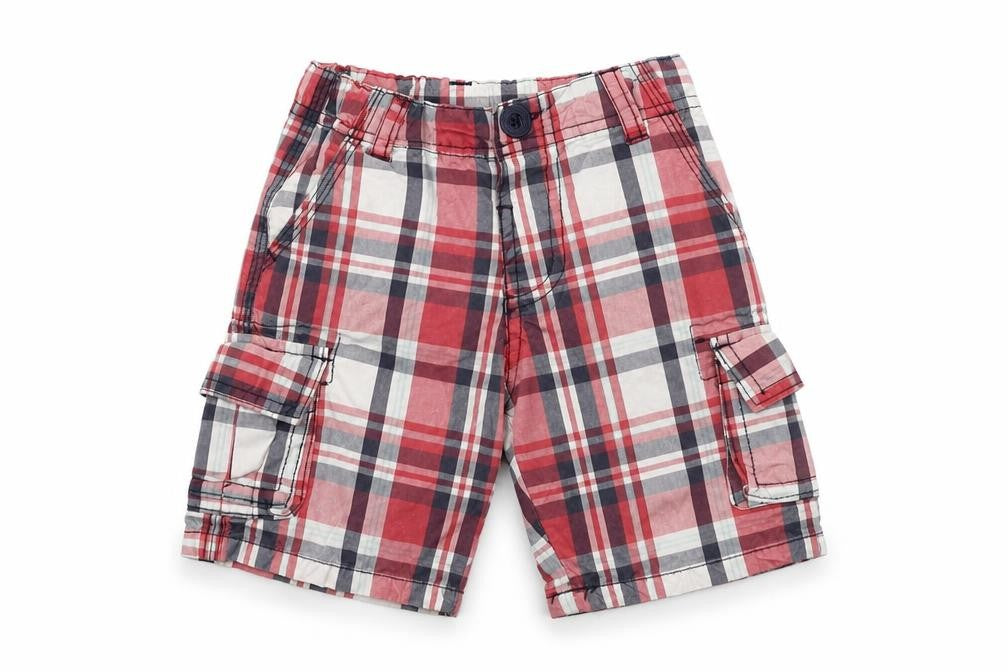 Primark  Boys Red Check  Cargo Shorts Size 2 Years