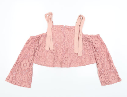 Back view of Missguided women’s pink cropped t-shirt, size UK 8