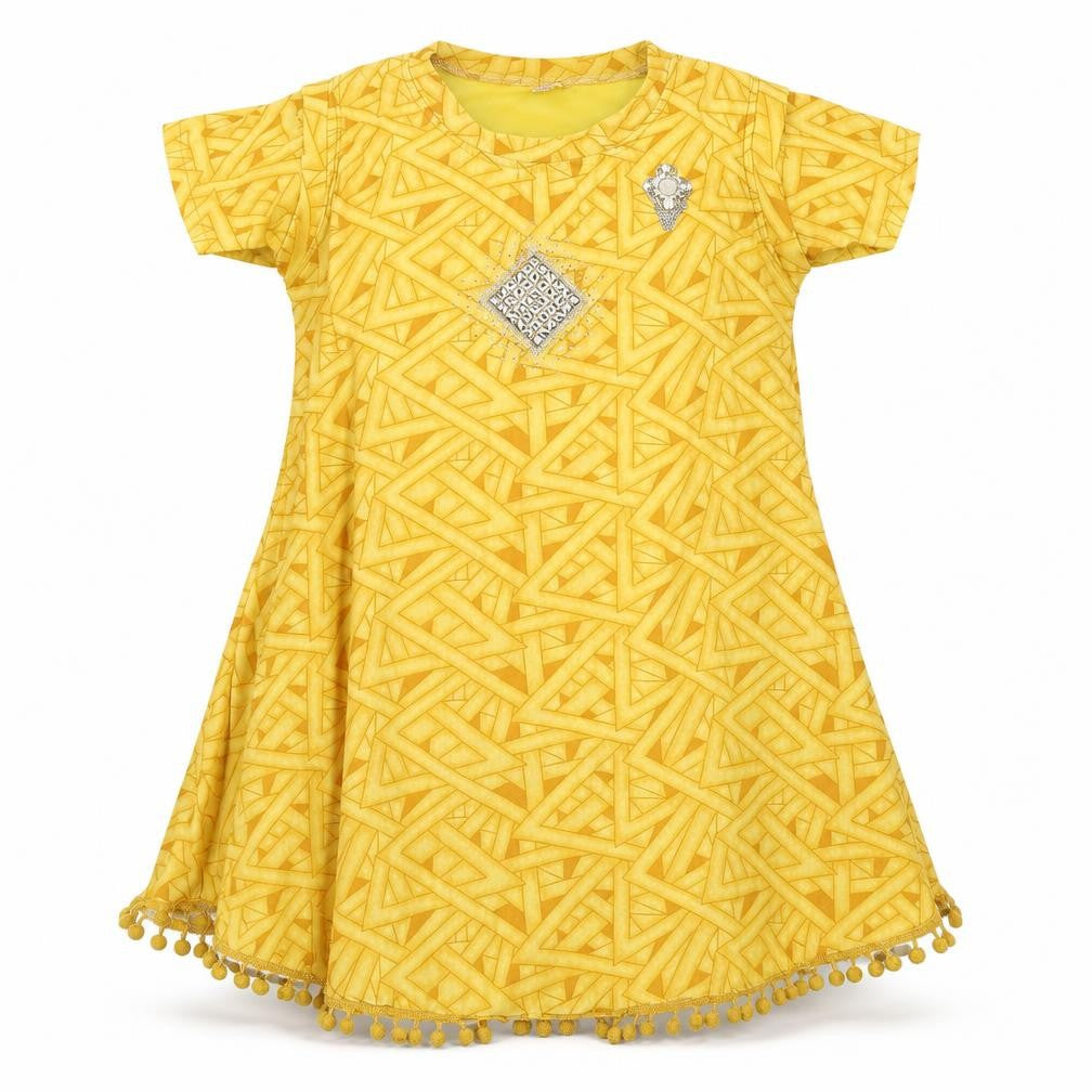 Preworn Girls Yellow Geometric  Tunic T-Shirt Size L
