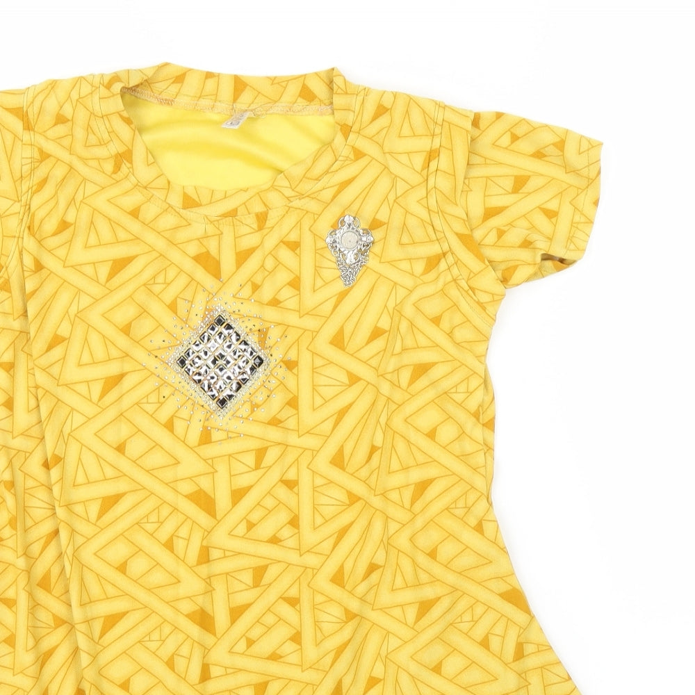 Preworn Girls Yellow Geometric  Tunic T-Shirt Size L
