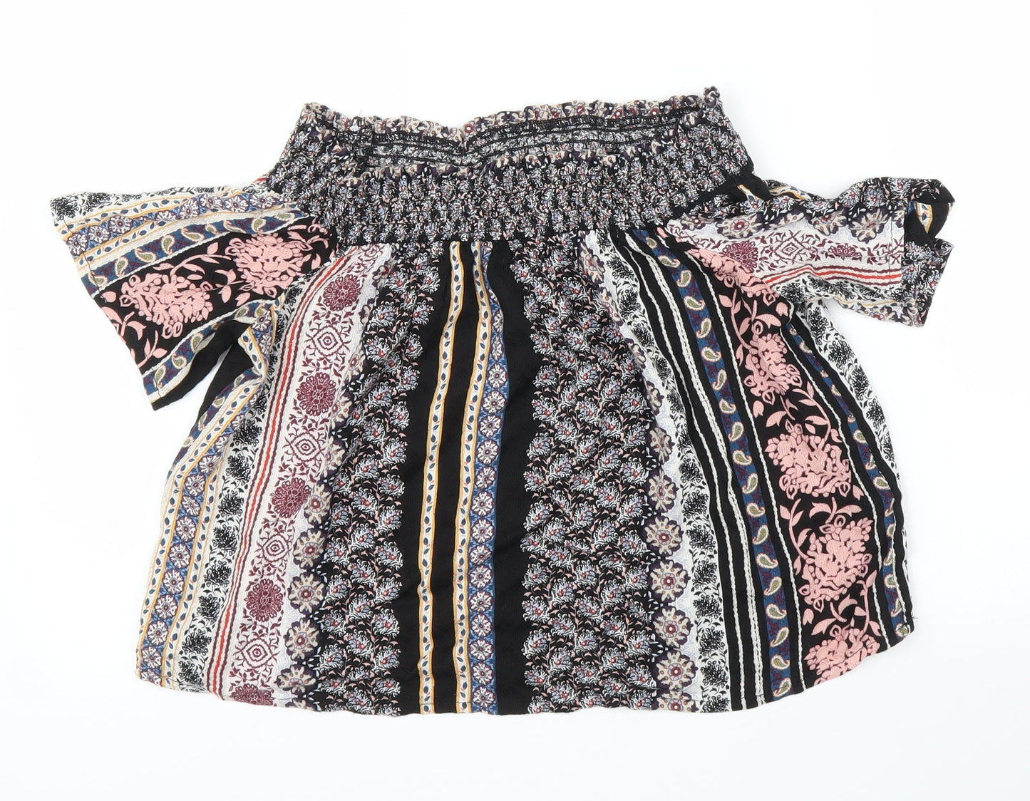 Topshop Womens Black Floral  Cropped Blouse Size 10