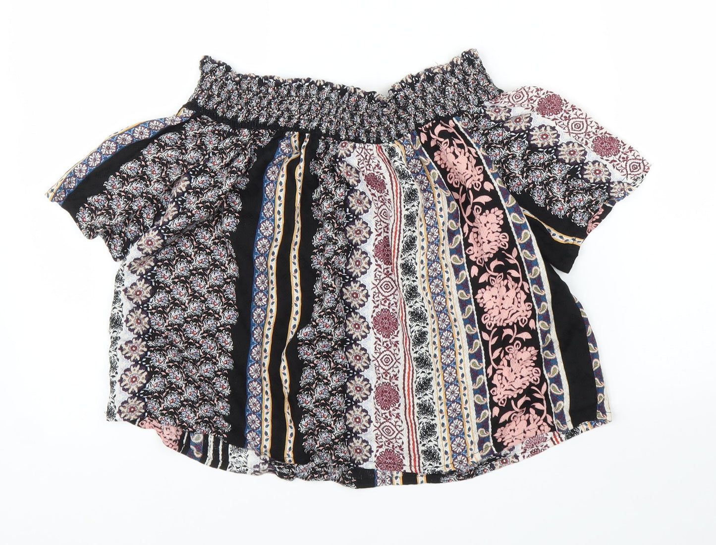 Topshop Womens Black Floral  Cropped Blouse Size 10