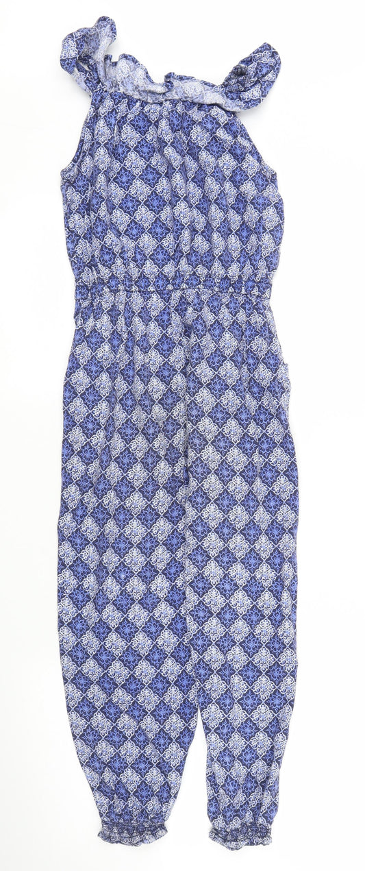 Monsoon Girls Blue Argyle/Diamond  Jumpsuit One-Piece Size 8 Years