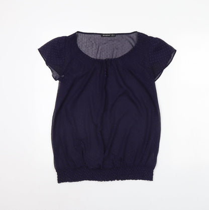 Front view of Atmosphere women’s blue polka dot basic blouse, size UK 8