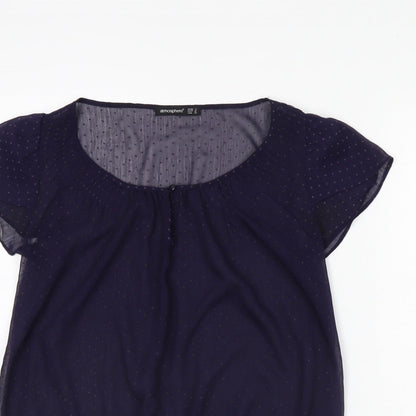 Close-up detail of Atmosphere women’s blue polka dot basic blouse, size UK 8